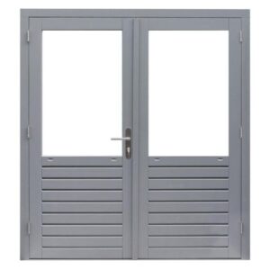 Hardhouten dubbele 1-ruits deur Prestige met dubbelglas, 202 x 221 cm, grijs gegrond