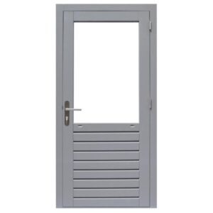 Hardhouten enkele 1-ruits deur Prestige met dubbelglas, Rechtsdraaiend, 109 x 221 cm, grijs gegrond