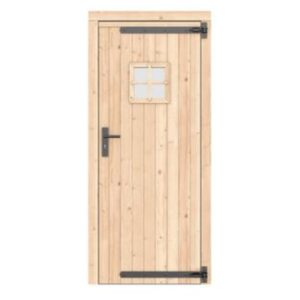 Vuren enkele deur met zwart beslag, 90 x 201 cm Rechtsdraaiend